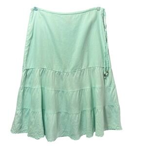 GAP Linen Tiered Midi Skirt Mint Green 10‎ Regular Lined Side Zip Drawstring